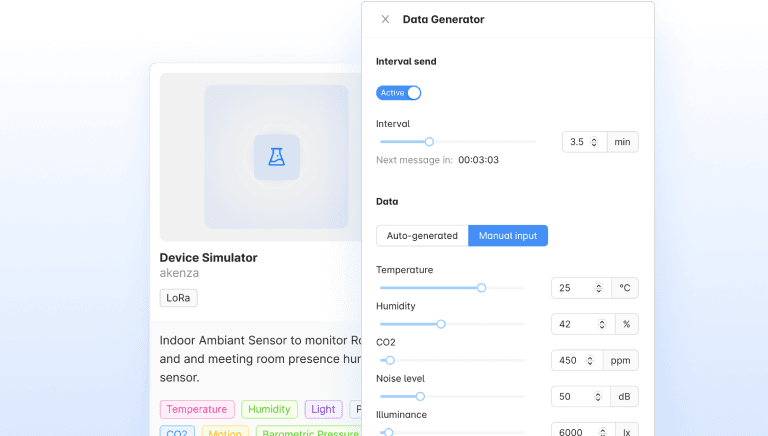 Device simulator UI from the akenza platform