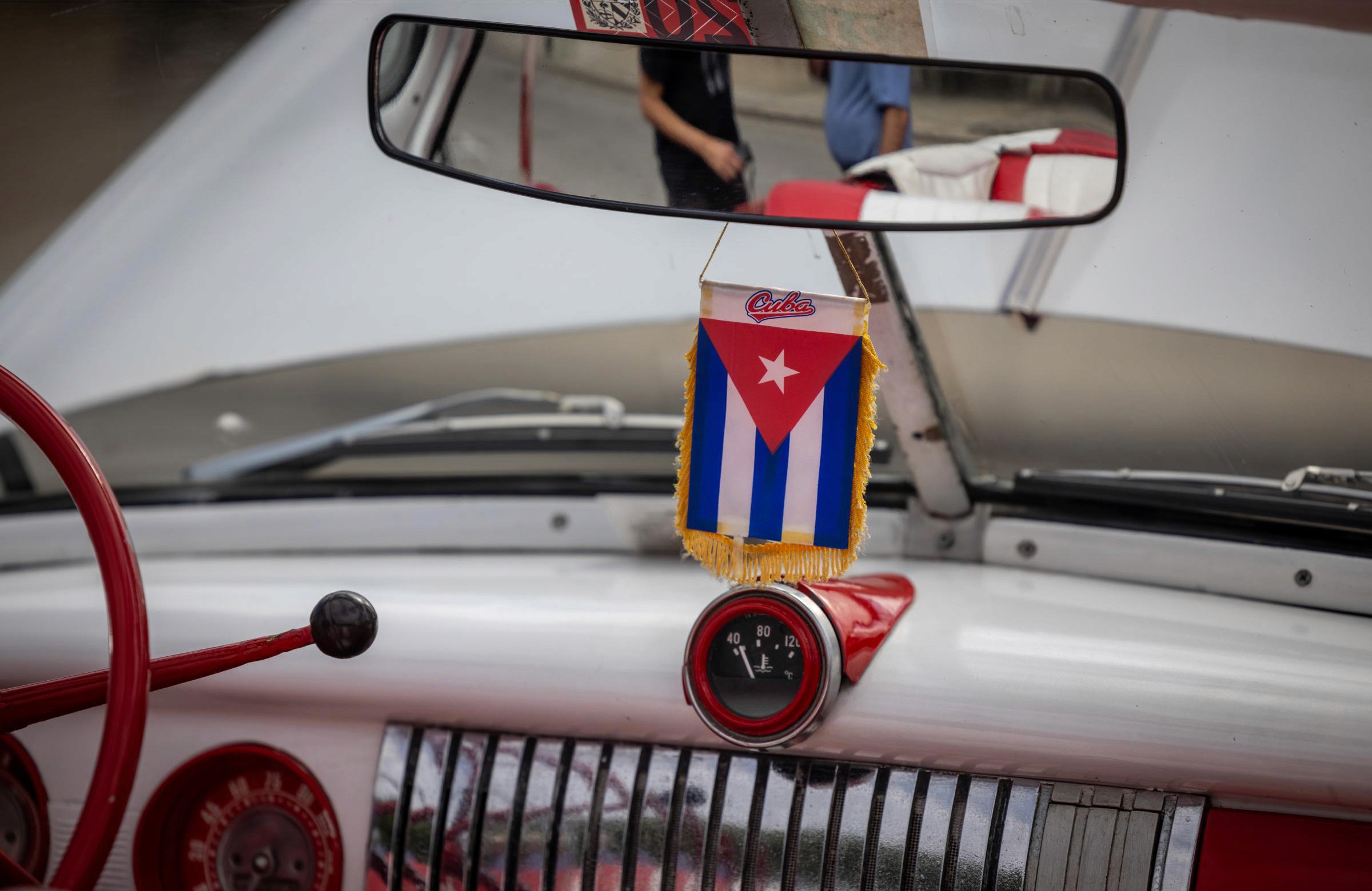 Interior Detail of a classic 1950’s American Car with Cuban Flag - Havana, Cuba