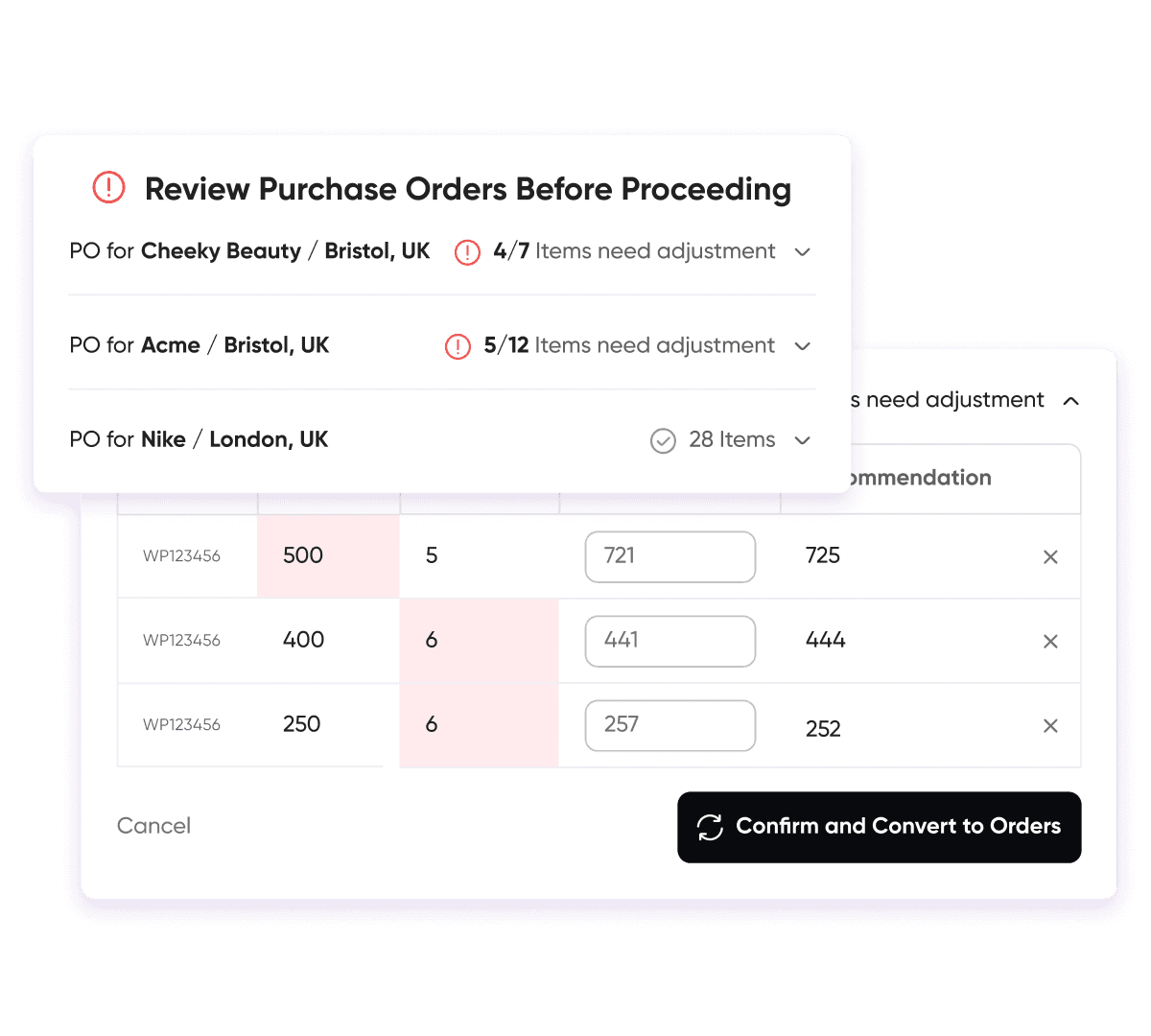 Tightly inventory software account balance graph with $5,630 shown and a limit reminder toggle.