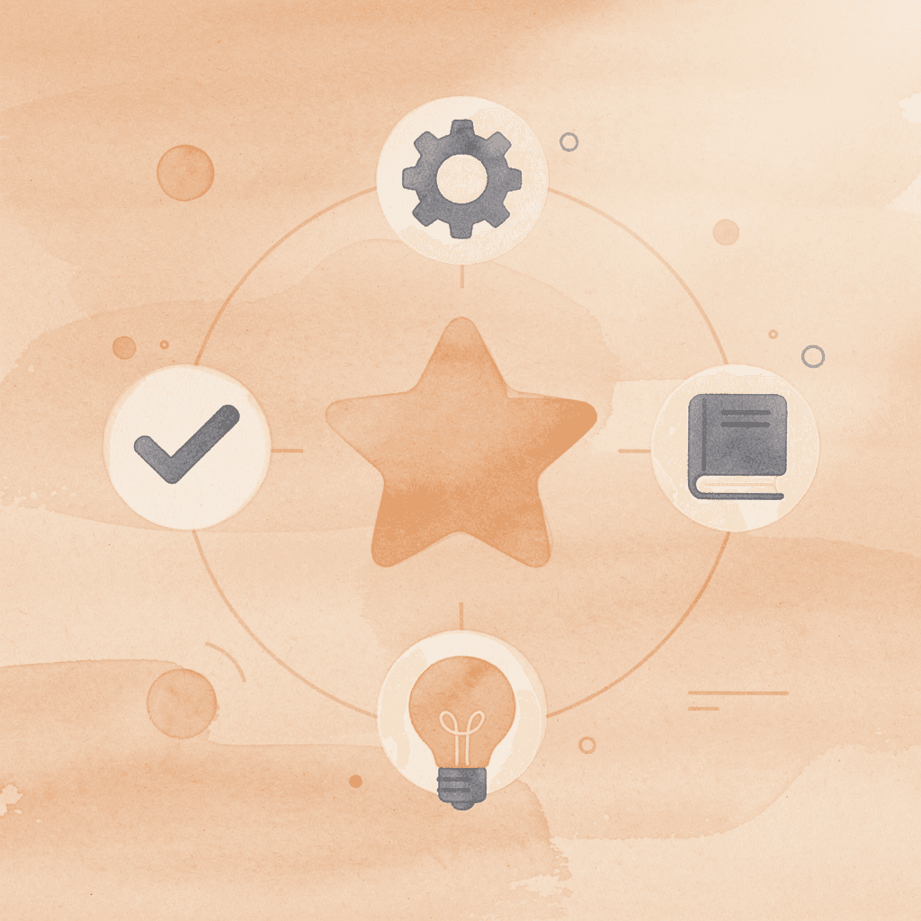 Hub diagram showing SEO strategy components around central search icon