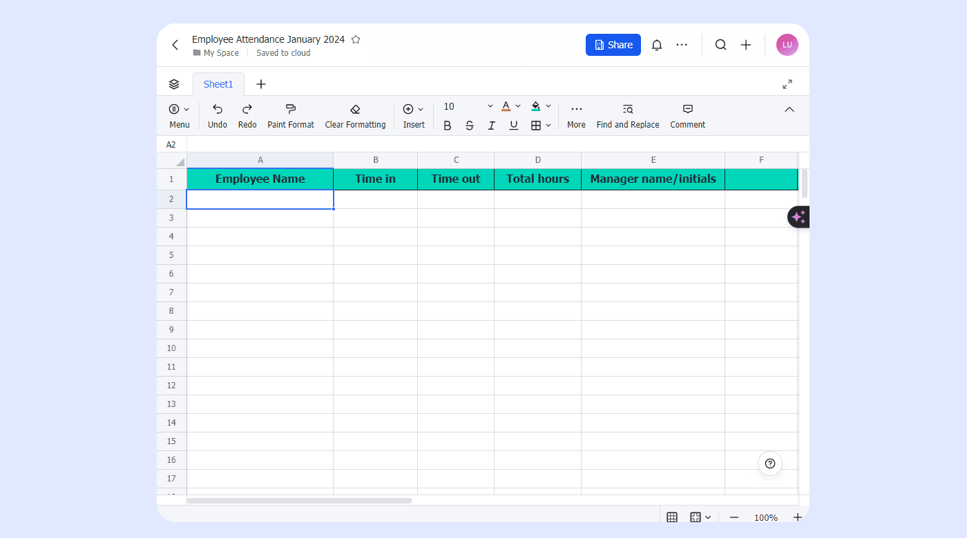 Lark’s employee attendance template