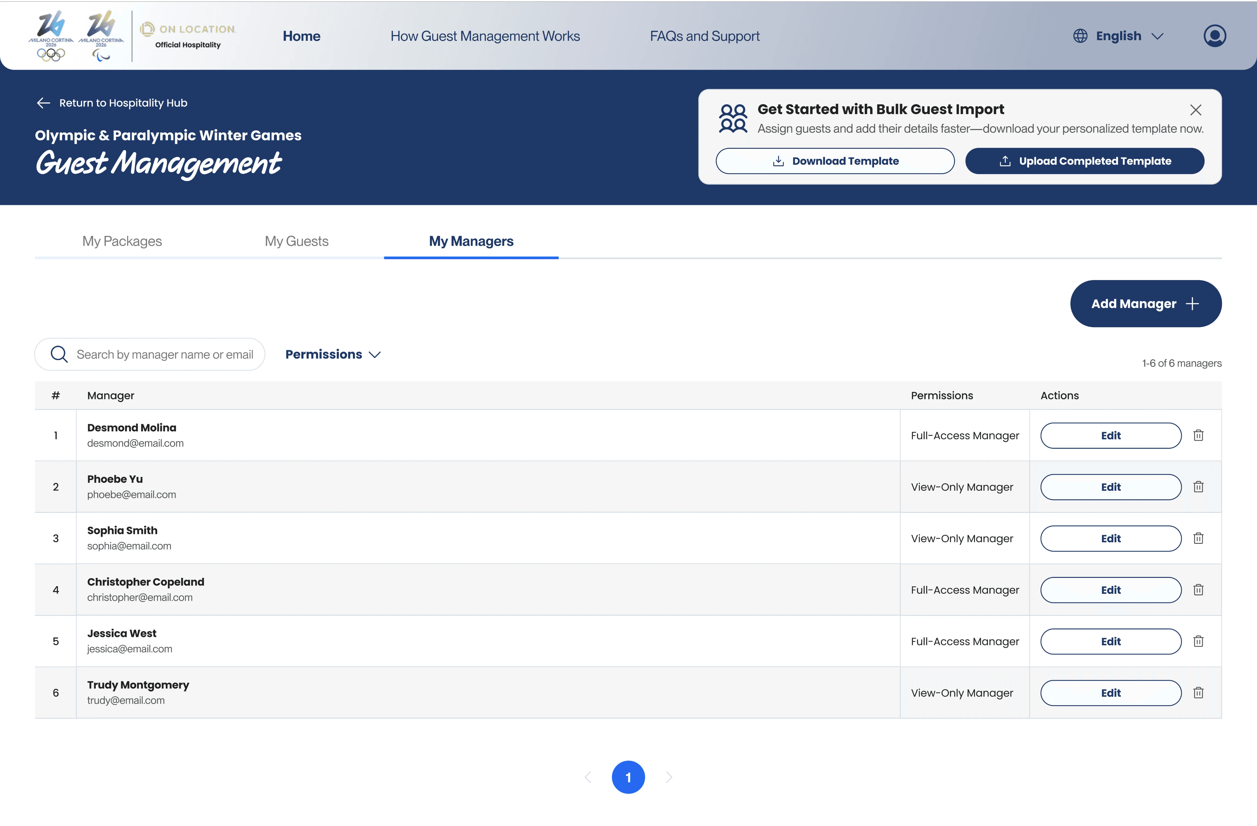 Guest Management My Managers page