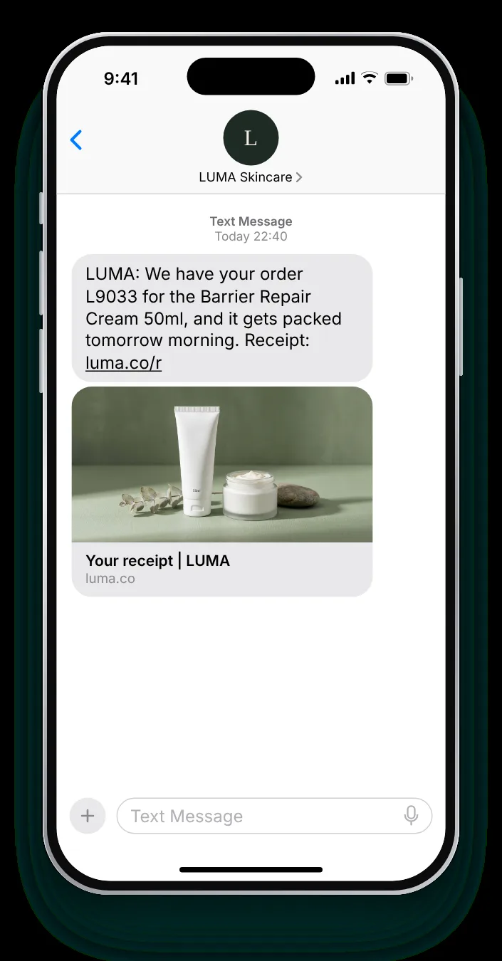 A single product, named in full order confirmation text on an iPhone