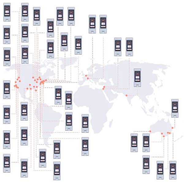 World map diagram illustrating the global distribution of BevelCloud infrastructure