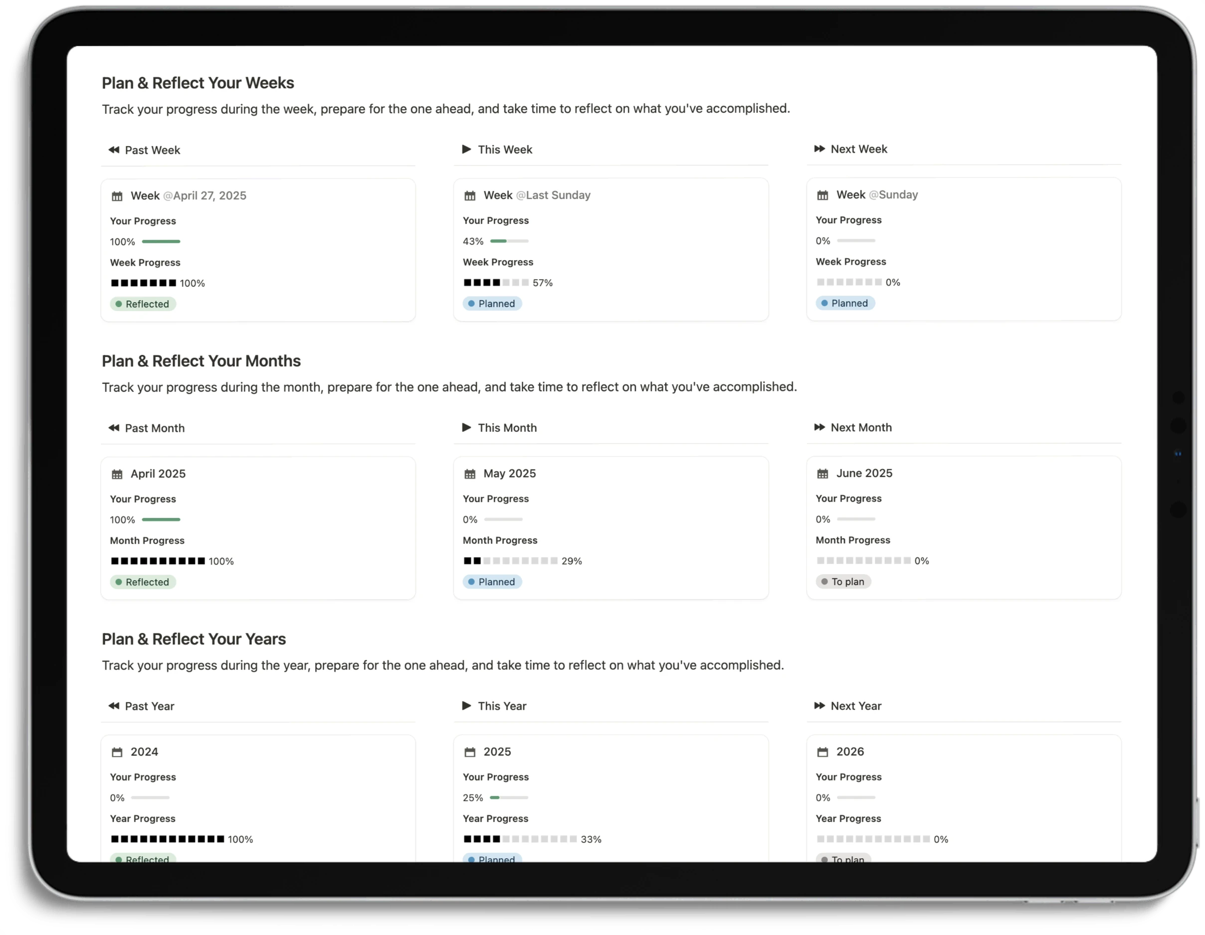 Notion Life Planner - Feature Plan & Reflect
