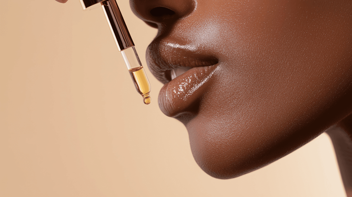 black woman dropping serum on her lips
