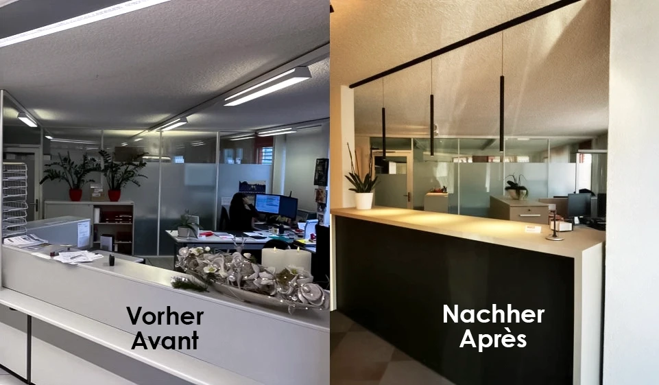 Comparaison avant-après d'une réception rénovée