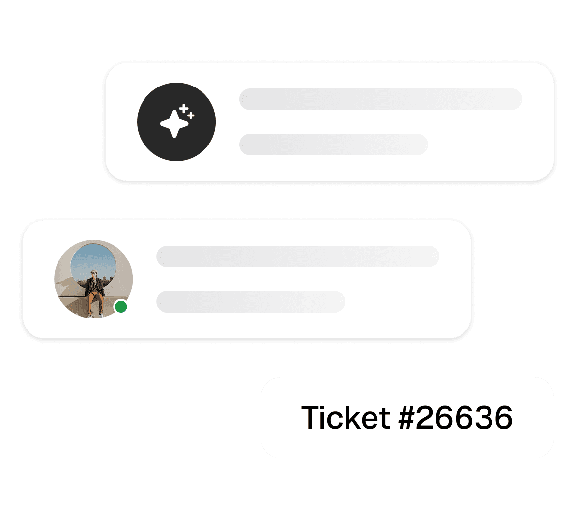 Customer support ticket with user info and conversation preview