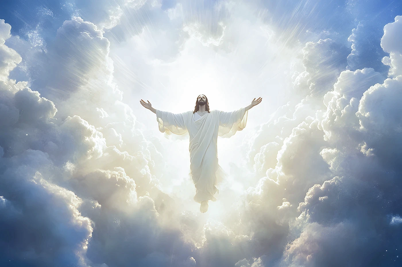 Illustration showing the return of Jesus in the clouds.