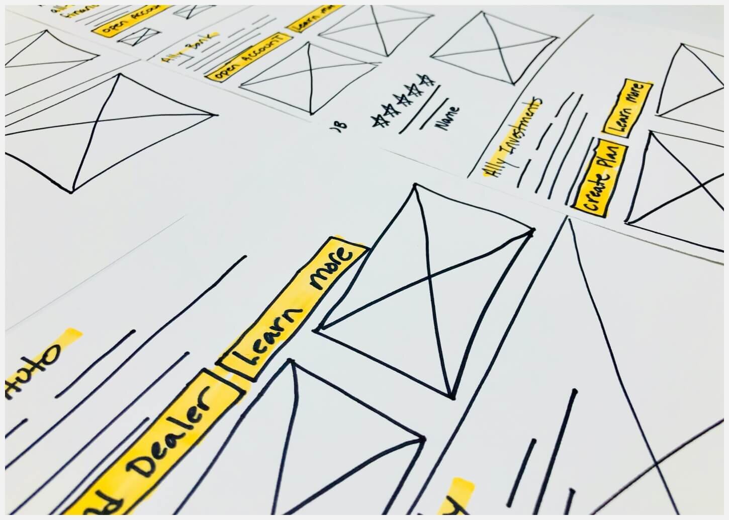 Ally Financial homepage wireframe sketches