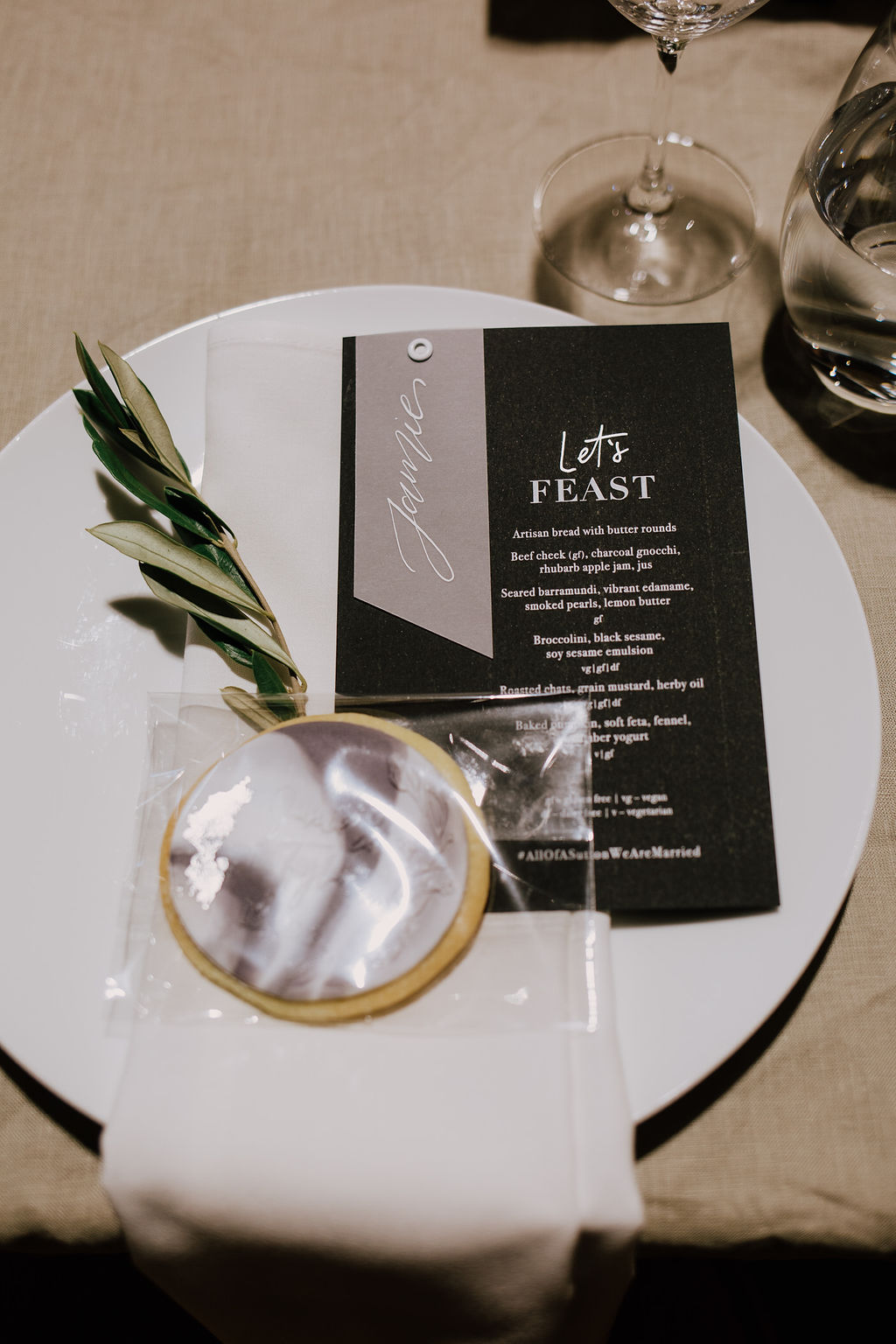 Menu & table setting at wedding reception