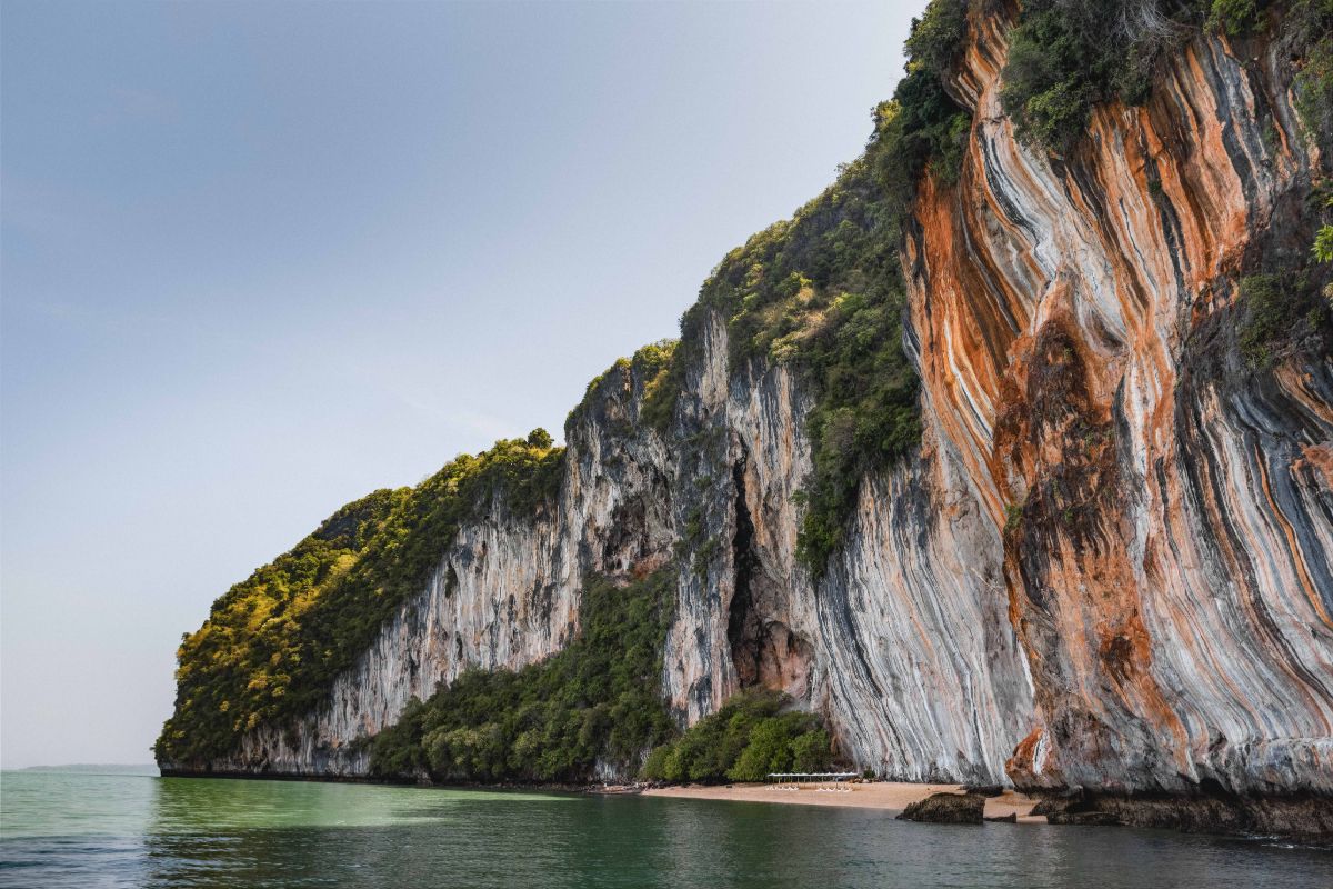 beach view with a rocky landscape