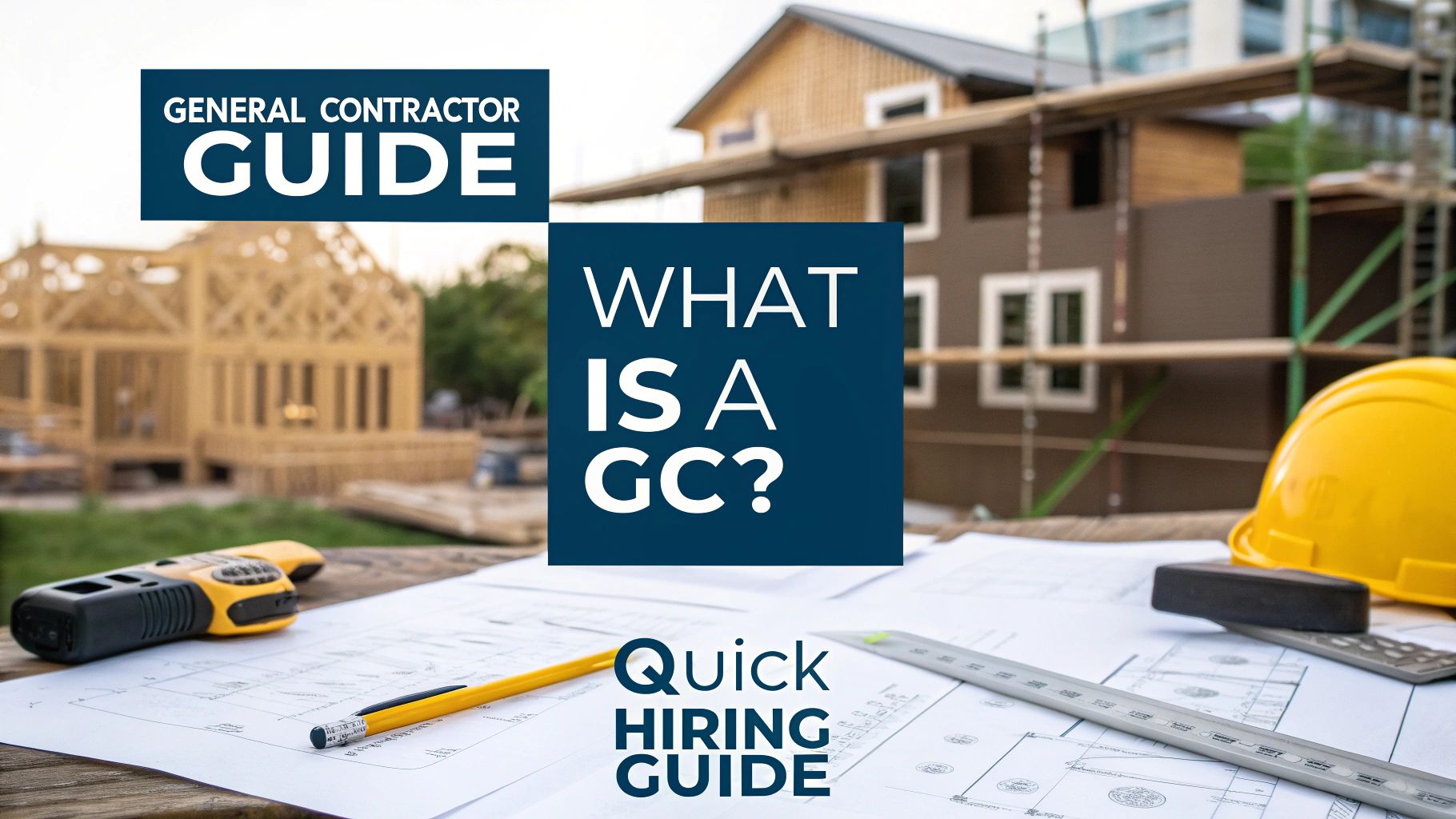 a text box displaying 'what is a GC?' in the foreground with a house under construction in the background