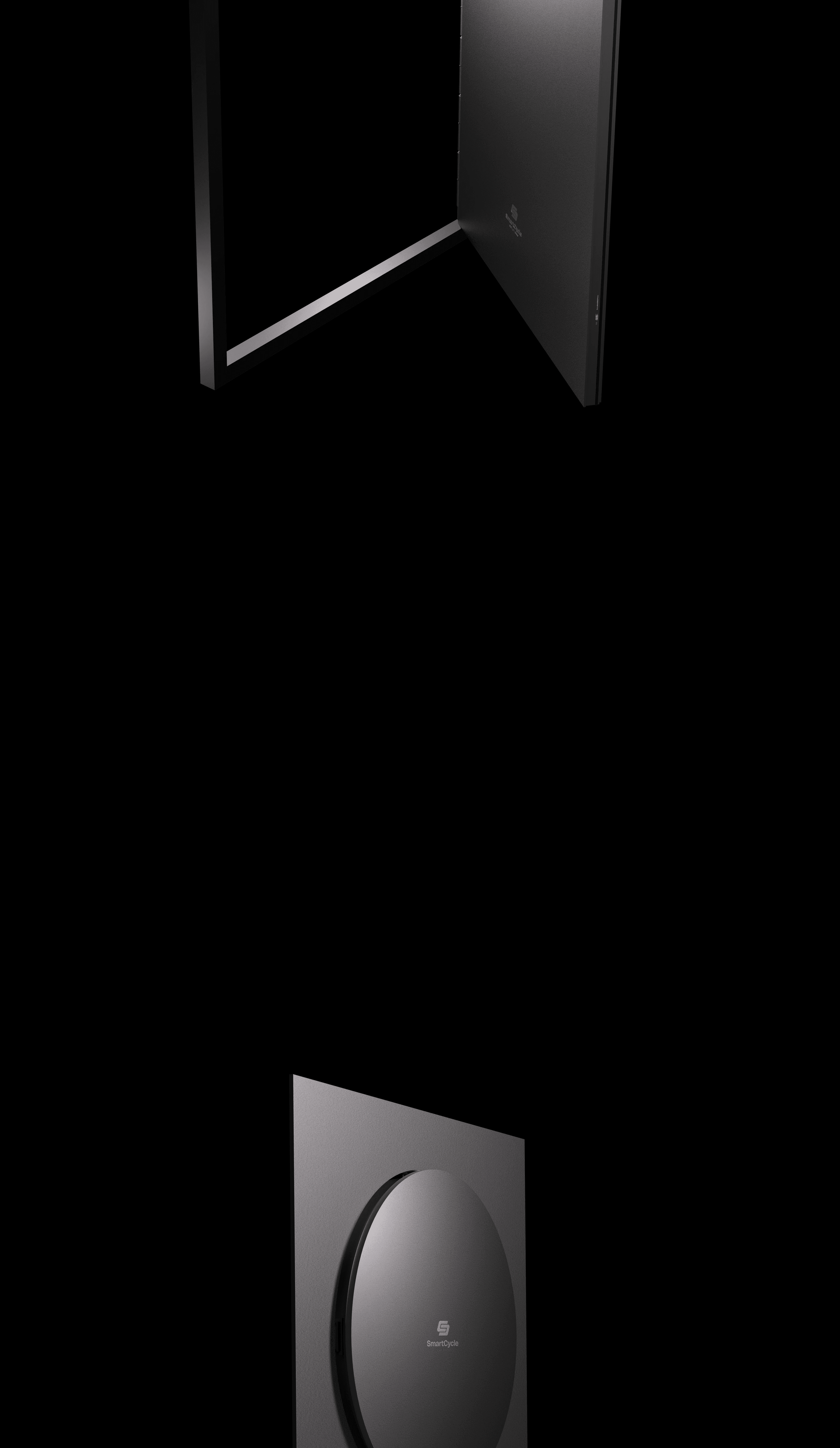 Closeup of the Smartcycle soffit and bridge door on black background.