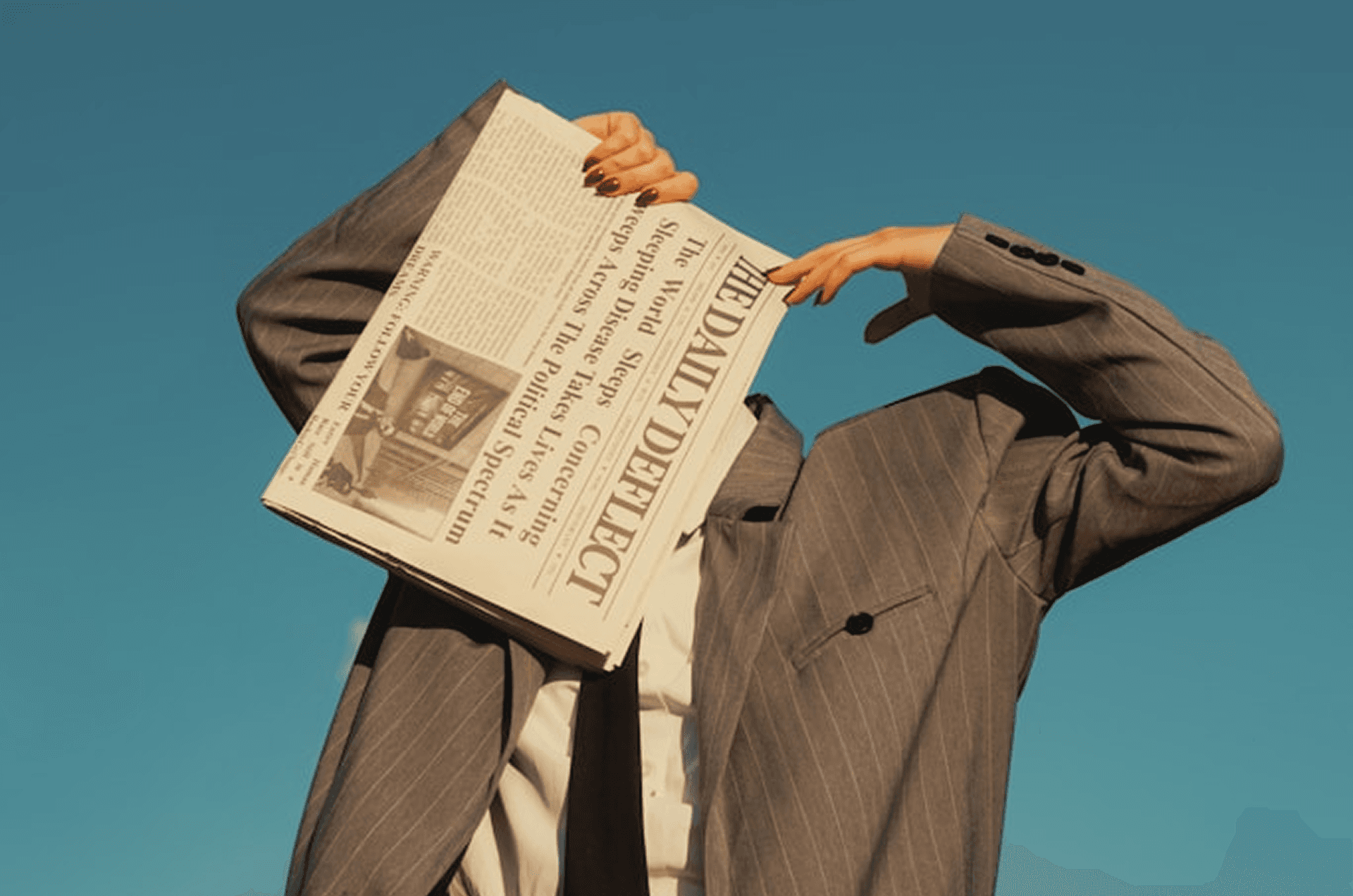 Business professional holding a newspaper titled "The Daily Detect" against a blue sky, symbolizing a step-by-step ABM strategy playbook for B2B in 2026