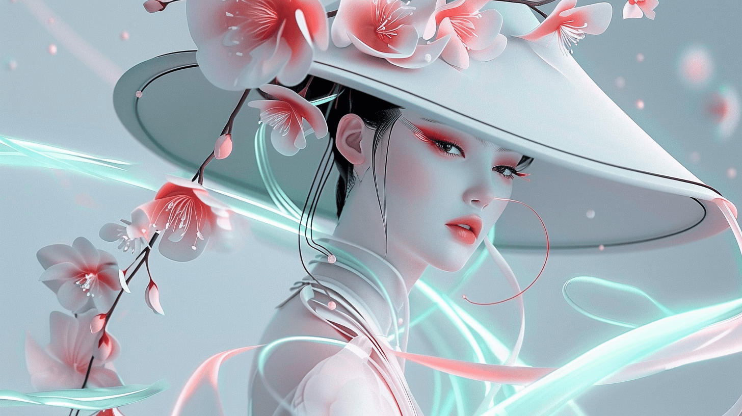 a chinese woman with a hat and a flower