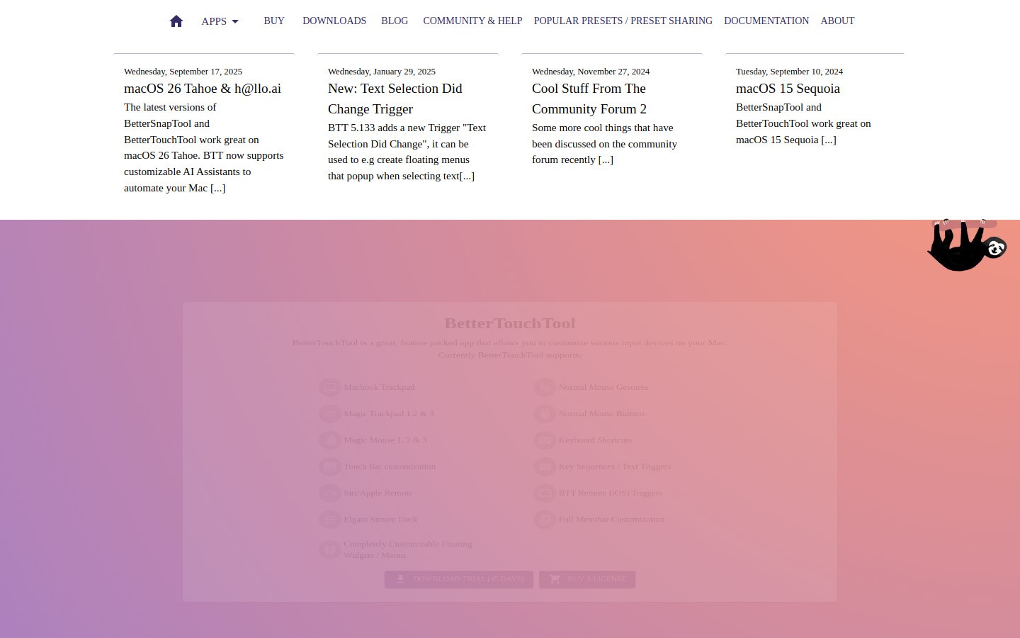 BetterTouchTool homepage screenshot