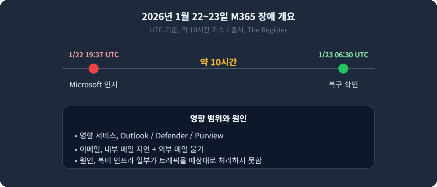2026년 1월 22~23일 M365 장애 개요