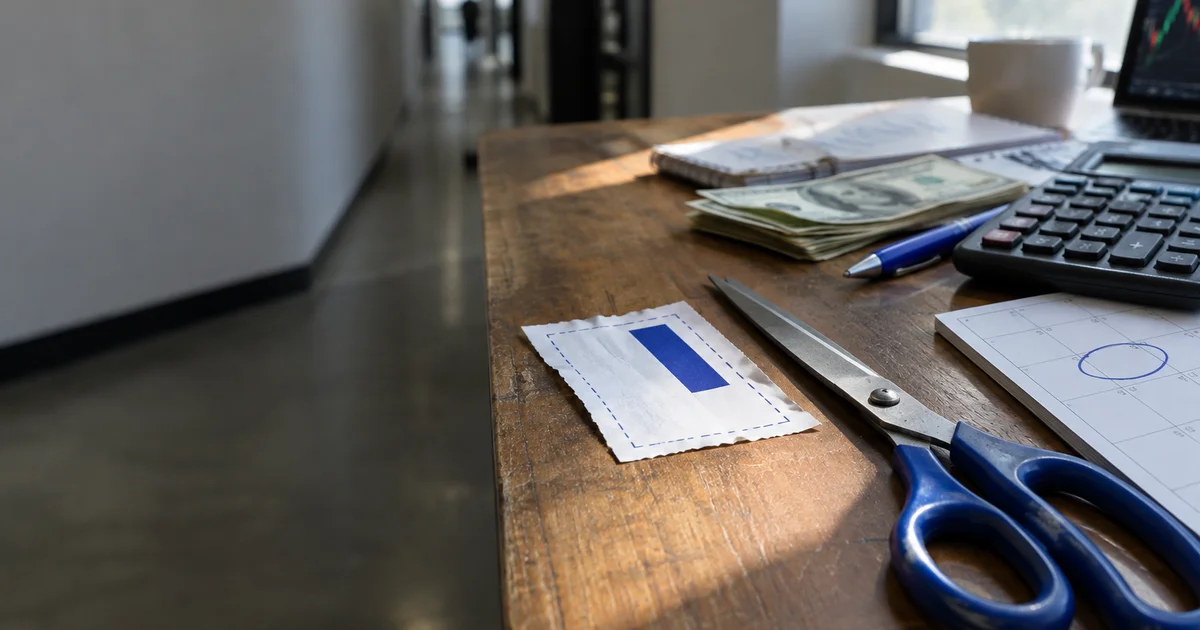 Coupon next to calculator and cash with a calendar deadline marked