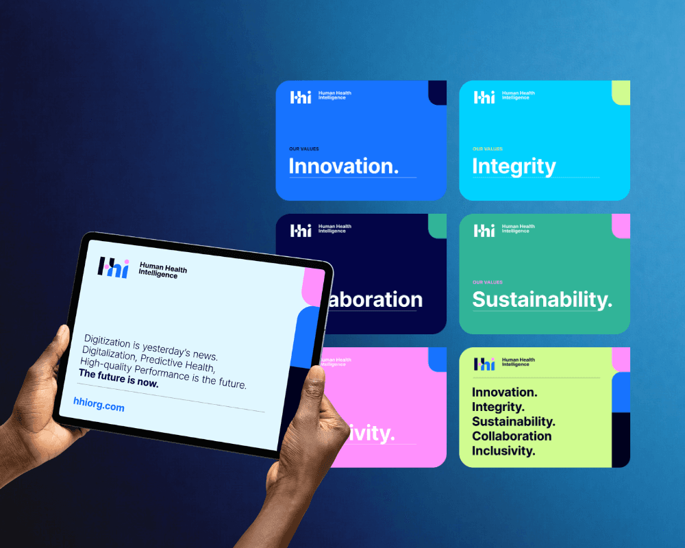 Digital applications of the Human Health Intelligence identity across tablet and interface screens