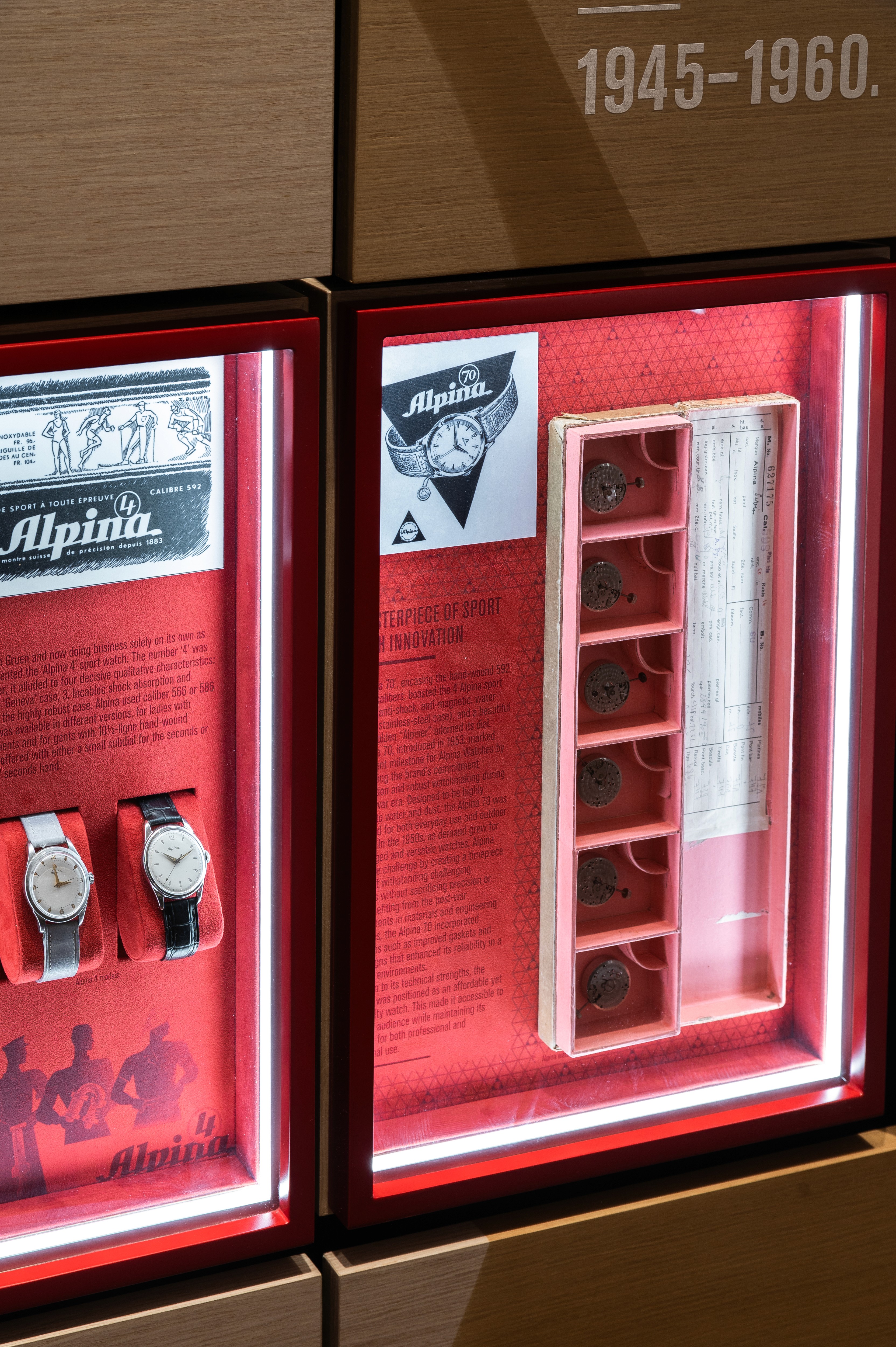 Detail of vitrines for Alpina design concept booth Watches and Wonders 2025 fair