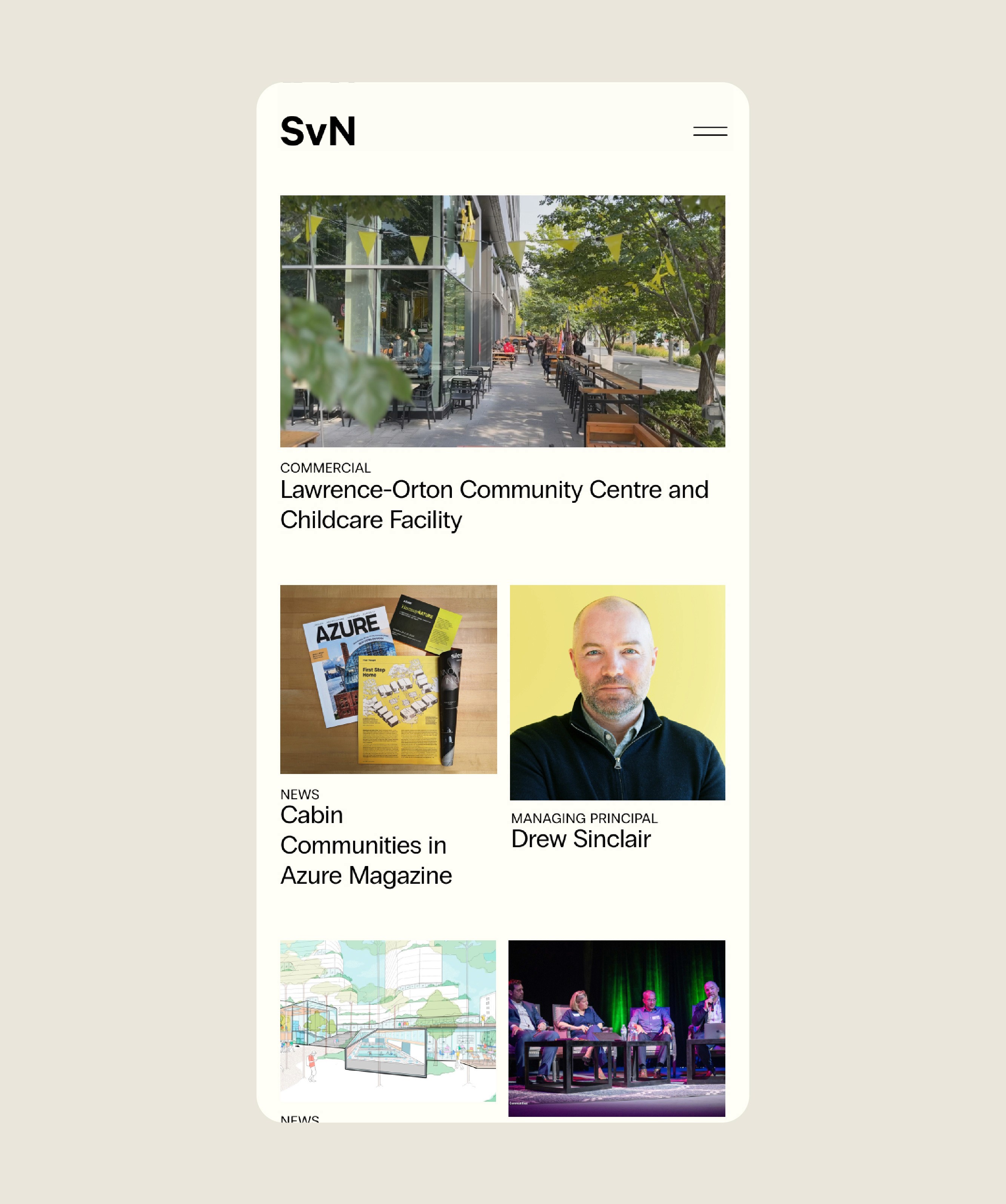 A mobile view of the top of the SvN homepage