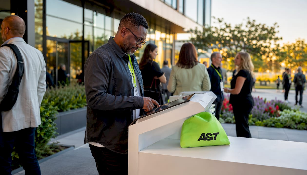 Man checking in at event kiosk