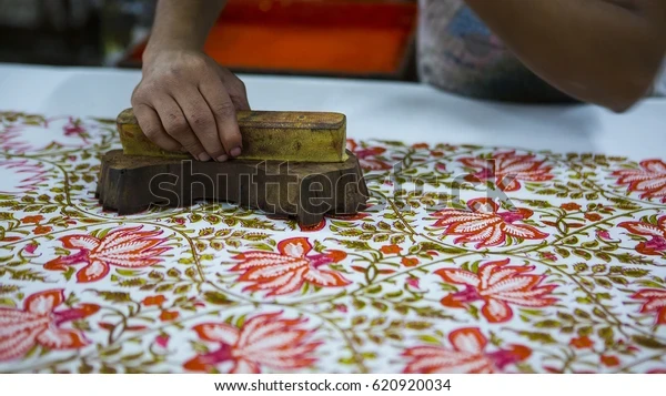 Block printing on textiles of Jaipur.