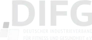 Weißes Logo des Deutschen Industrieverbands für Fitness und Gesundheit e.V. bei dem Damm Media Mitglied ist. 
