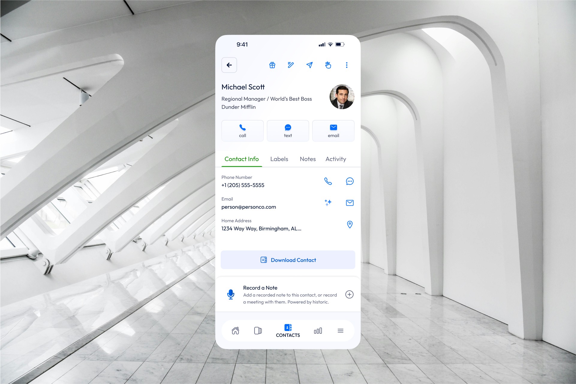 Linq Contacts UI Screen