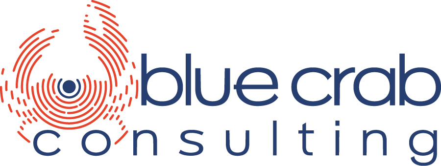 Blue Crab Consulting logo with a red circular crab design and blue text on a white background.