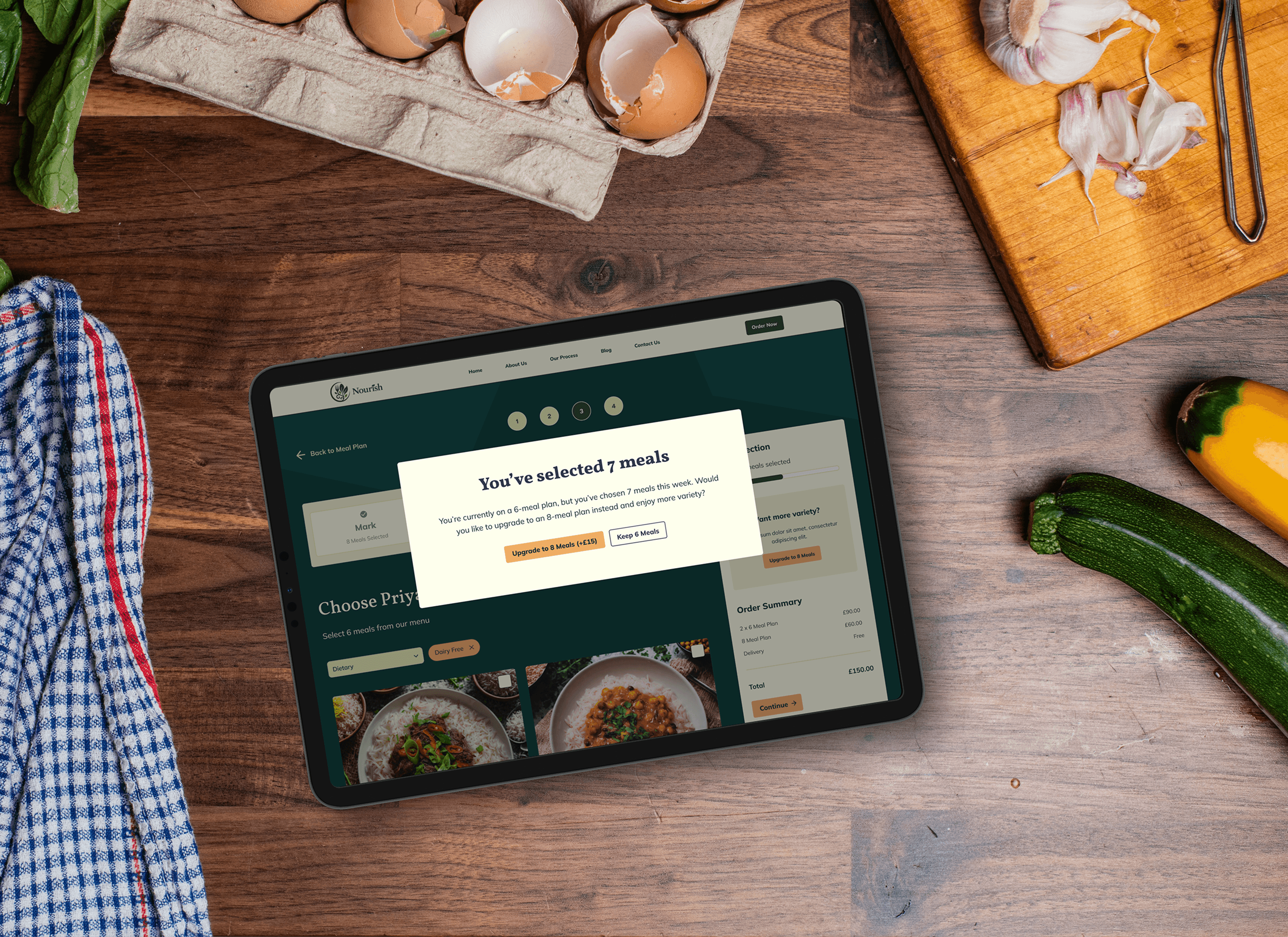 upgrade meals popup on a countertop with vegetables