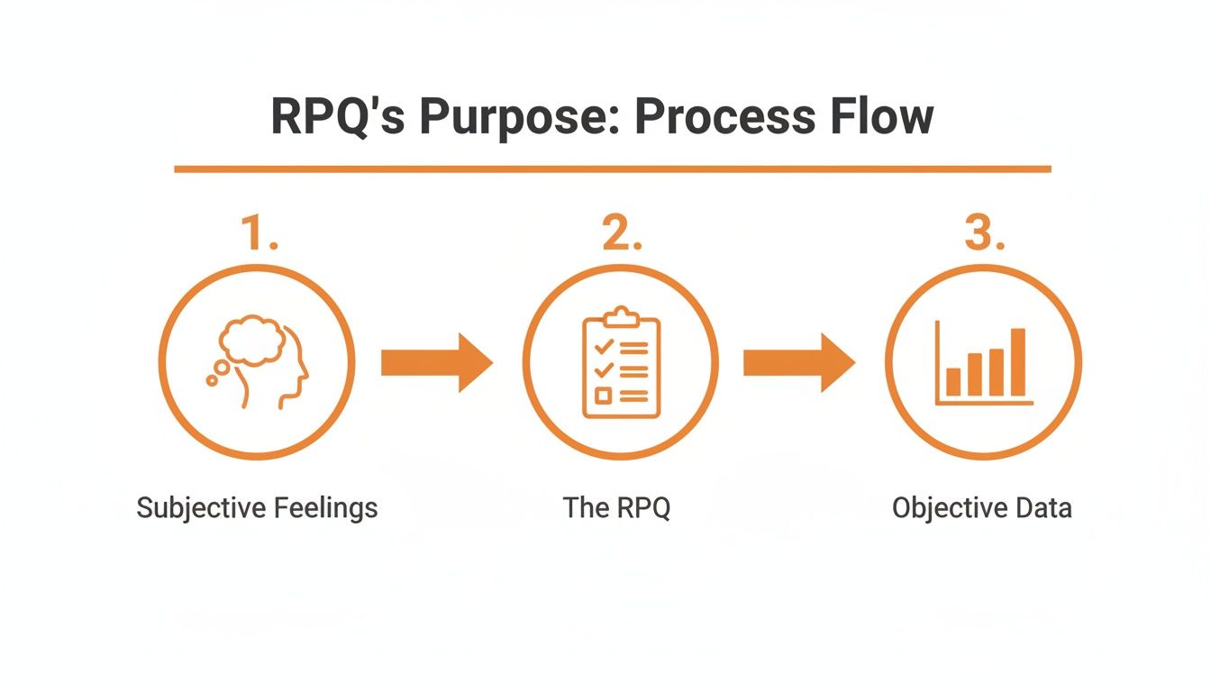 Process flow diagram illustrating how the RPQ converts subjective feelings into objective data.