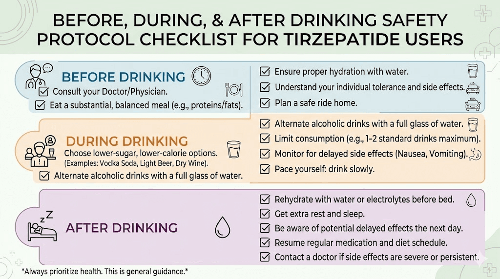 Complete drinking safety protocol checklist for people on tirzepatide