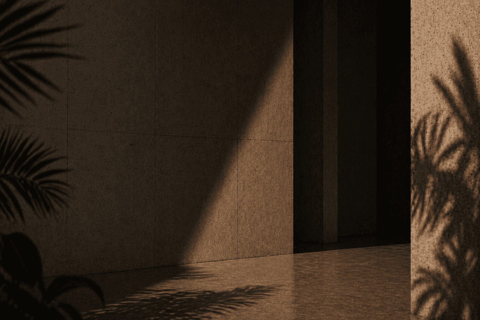 A photo of a room with palm trees and shadows of the palm tree