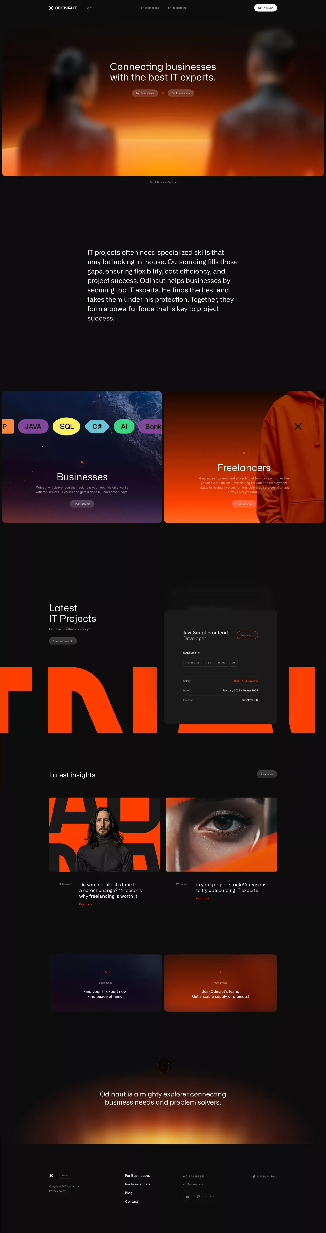 Top IT Freelancers for Businesses – Odin landing page screenshot showcasing HR design