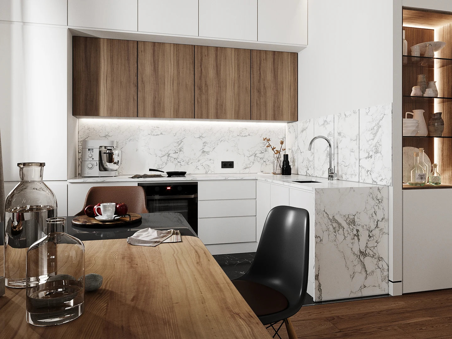 Salle de bains — meuble vasque et miroir éclairé.