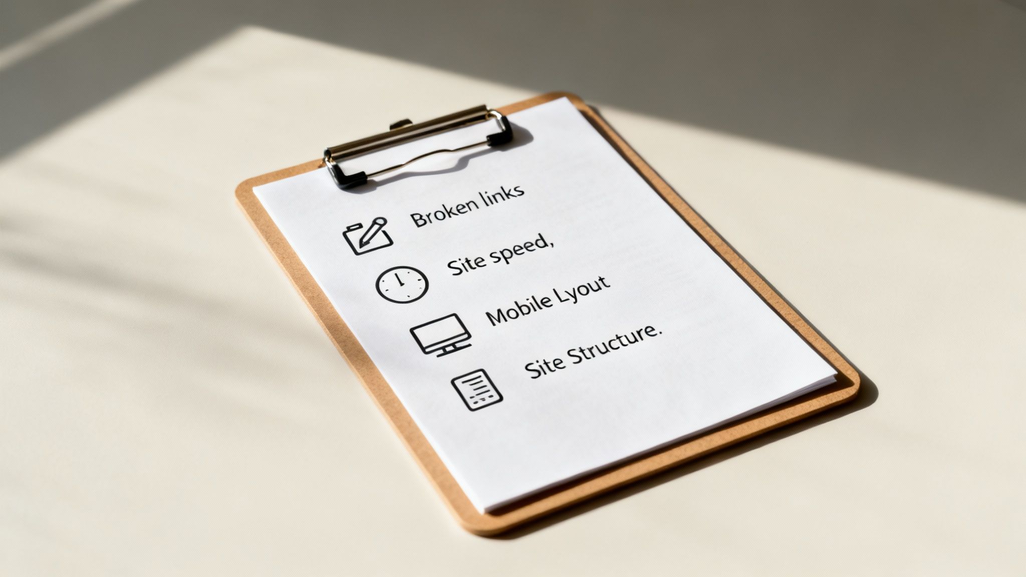 Checklist with pen marking off items.