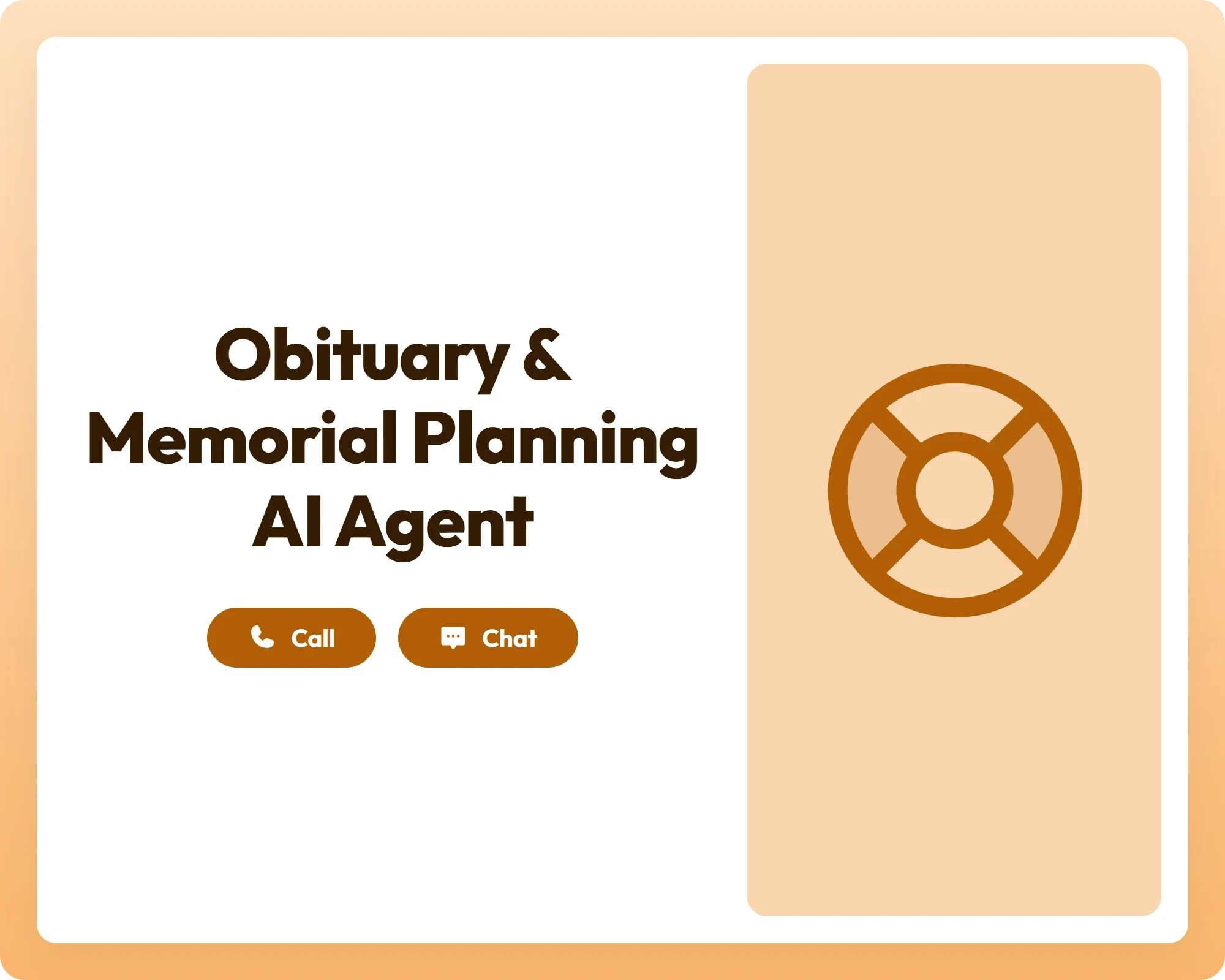 obituary and memorial planning ai agent supporting call and chat with lifebuoy icon