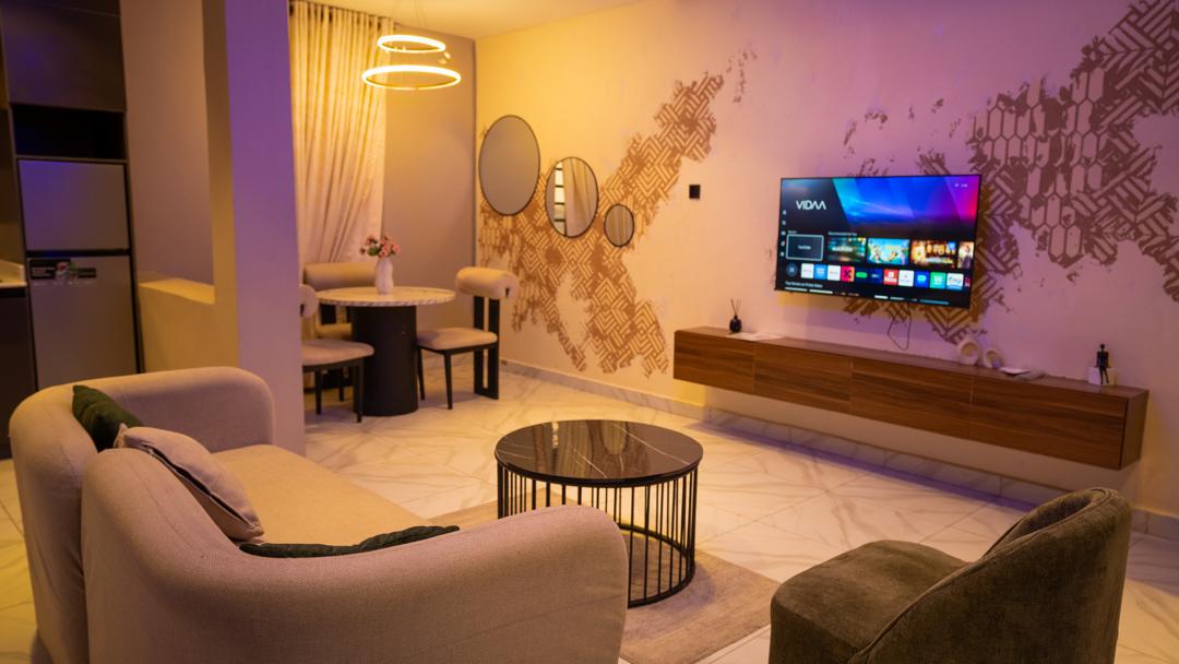 Stylish living area at Urban Suites, serviced shortlet apartment in Surulere, Lagos