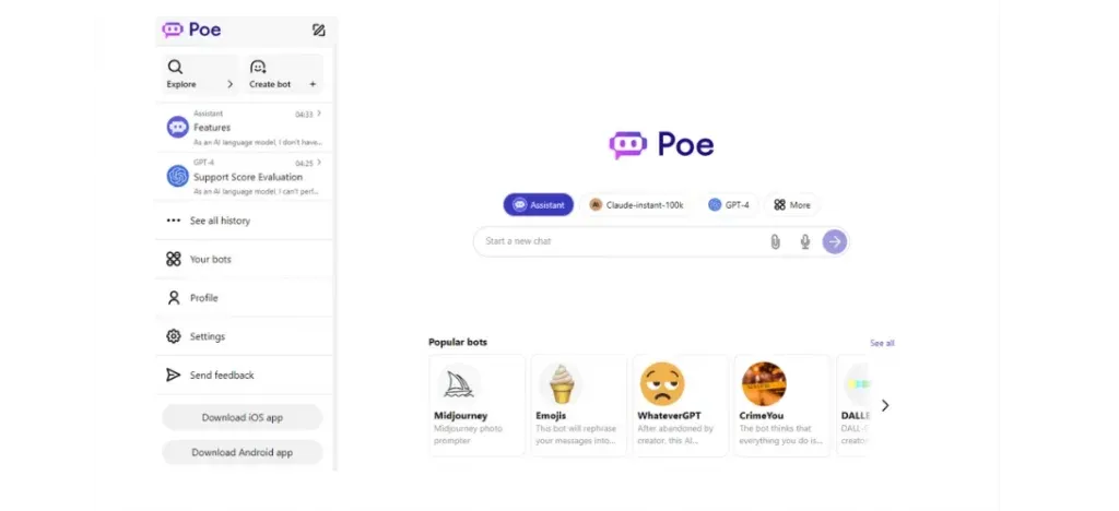 poe ai chatbot dashboard