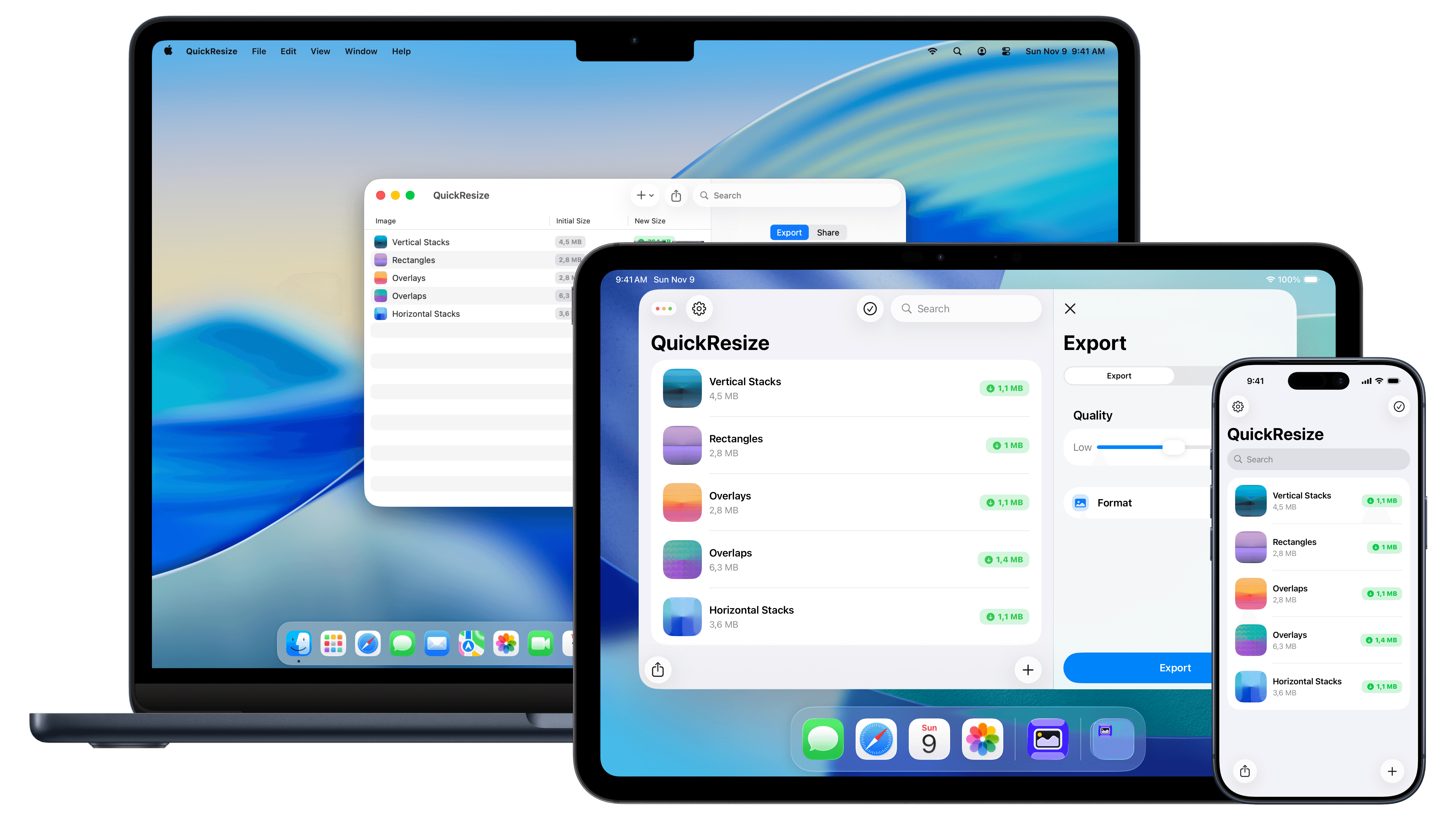 QuickResize app on multiple Apple devices