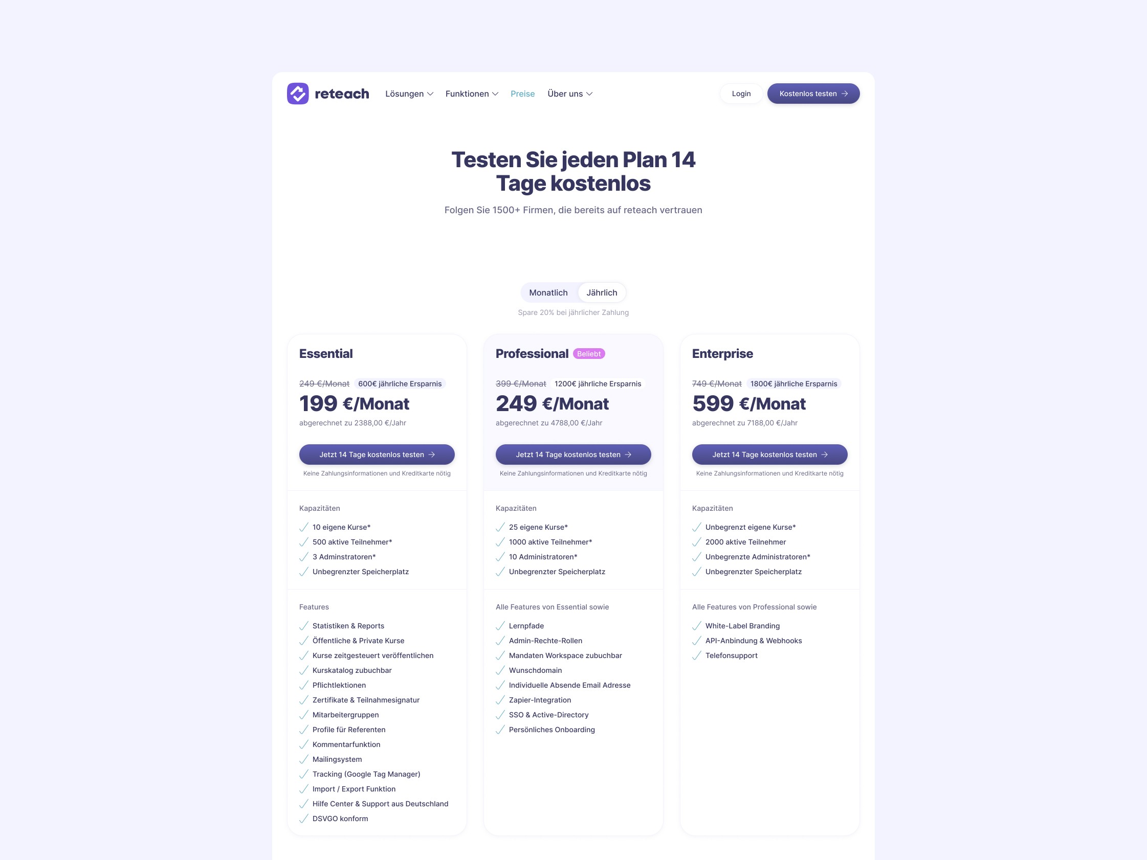 Pricing page