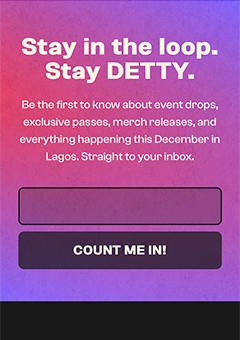 Detty Dec Fest newsletter subscription page UI — digital platform design, MetaCraft.