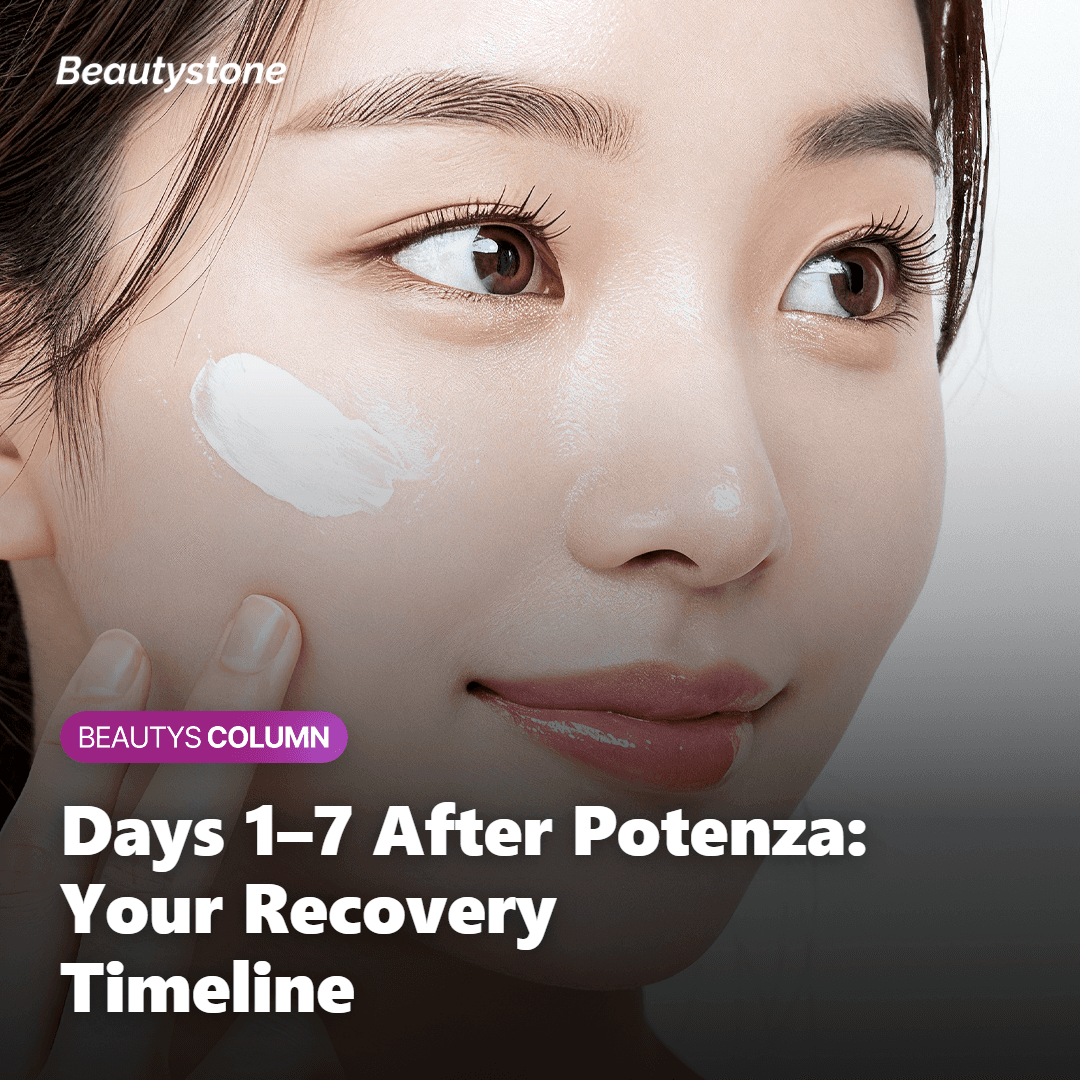Day-by-day recovery chart showing Potenza skin healing timeline from redness to smooth skin