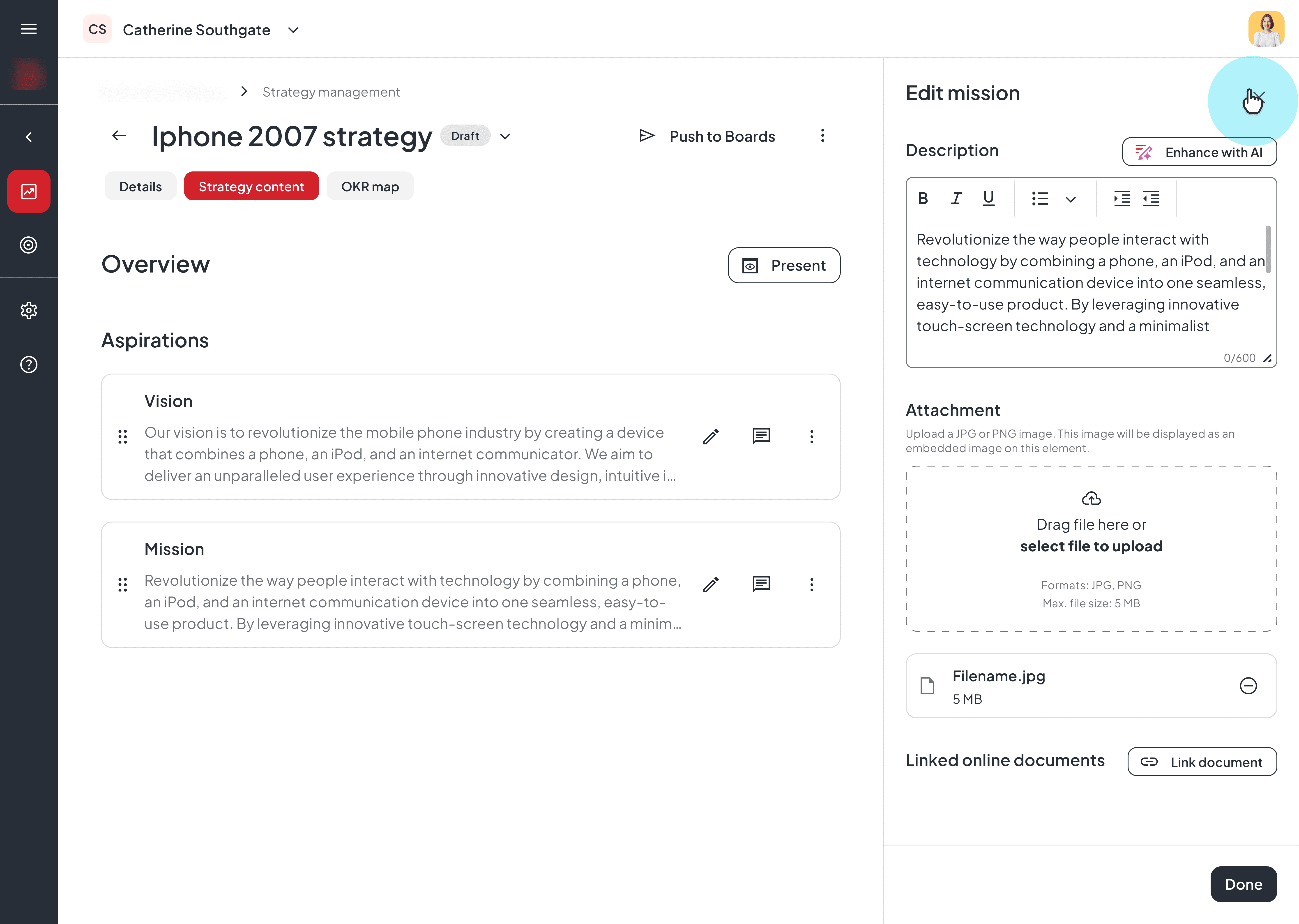 Strategy builder application screenshot