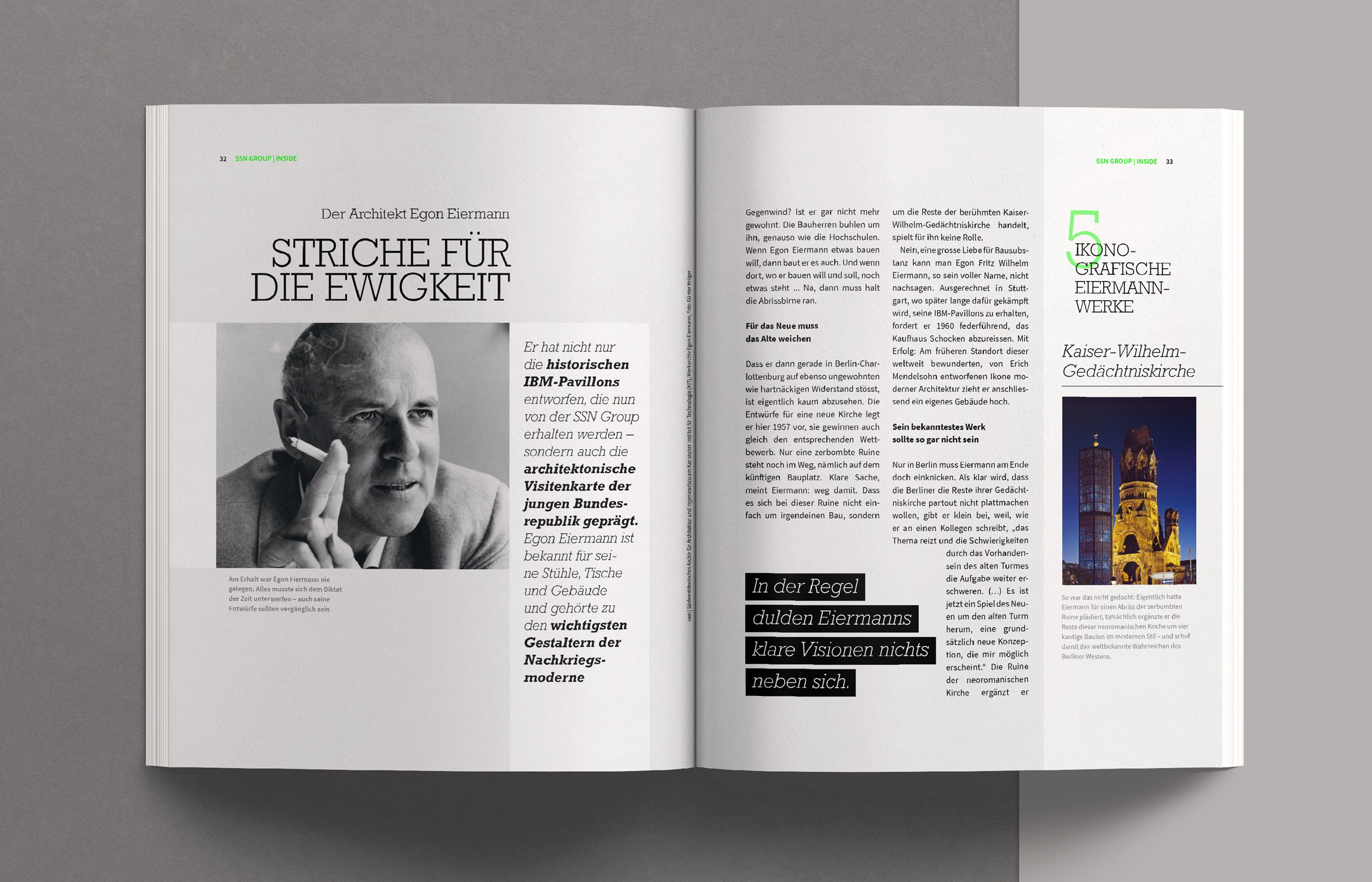 Editorial Design für das Magazin INSIDE – präzise Raster, klare Bildsprache und typografische Balance