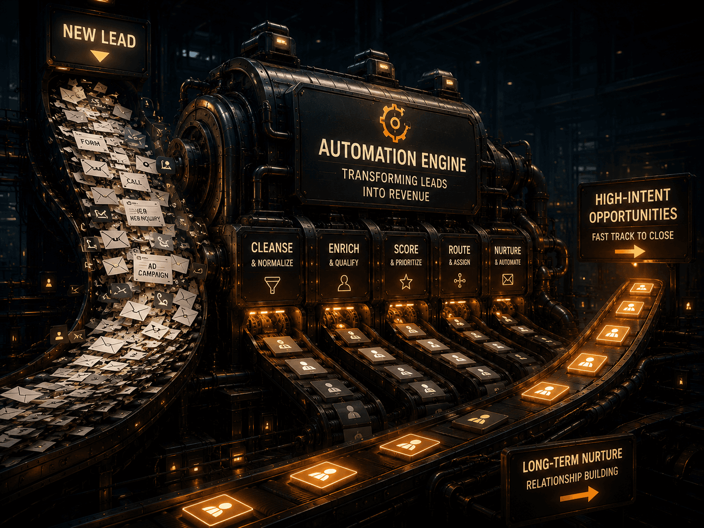 a crm automation machine churning and processing leads