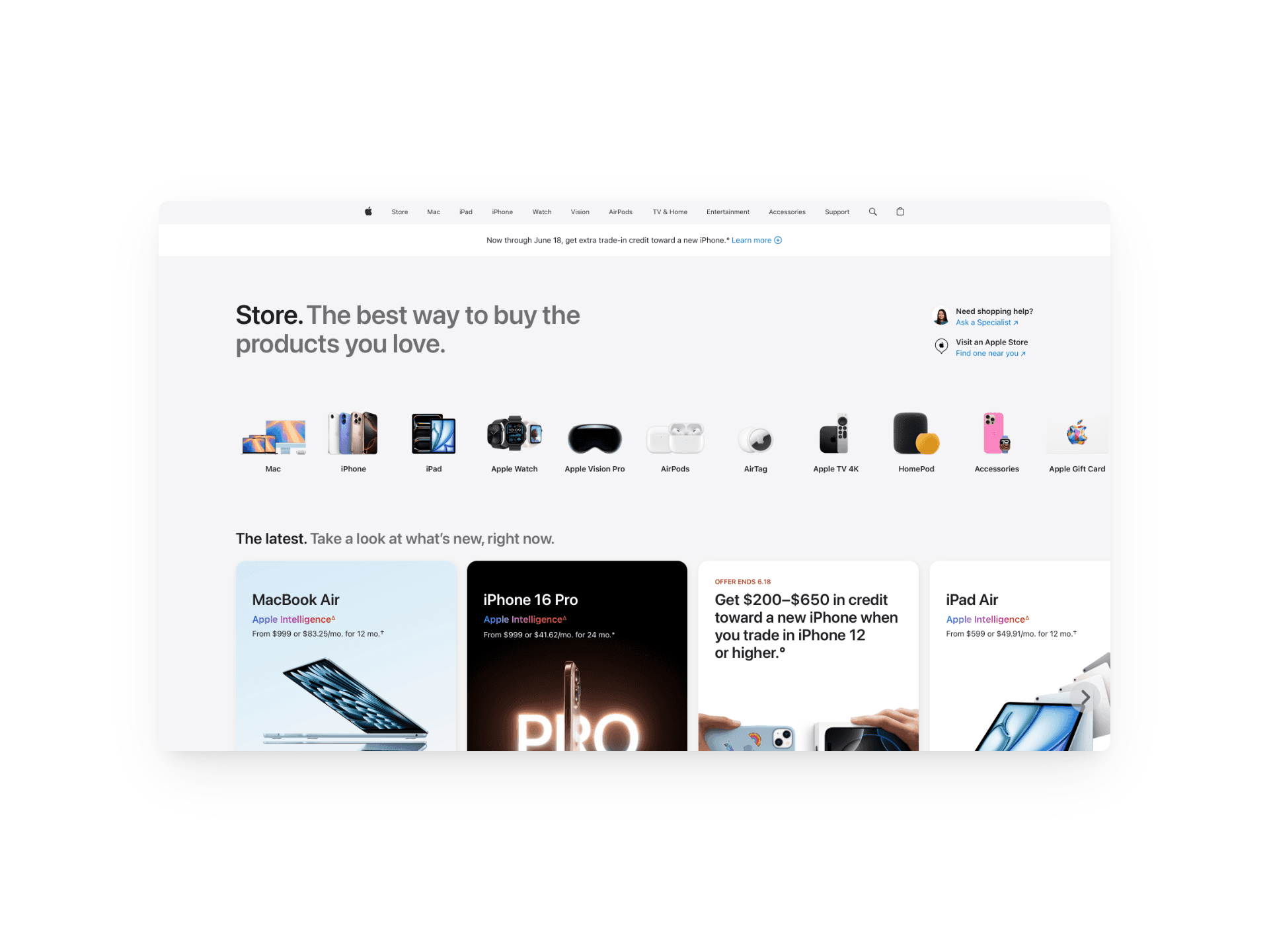 Apple website snippet