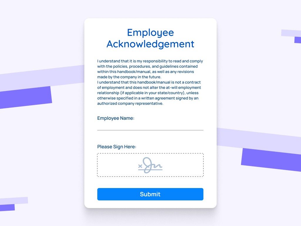 Employee acknowledgement form template preview